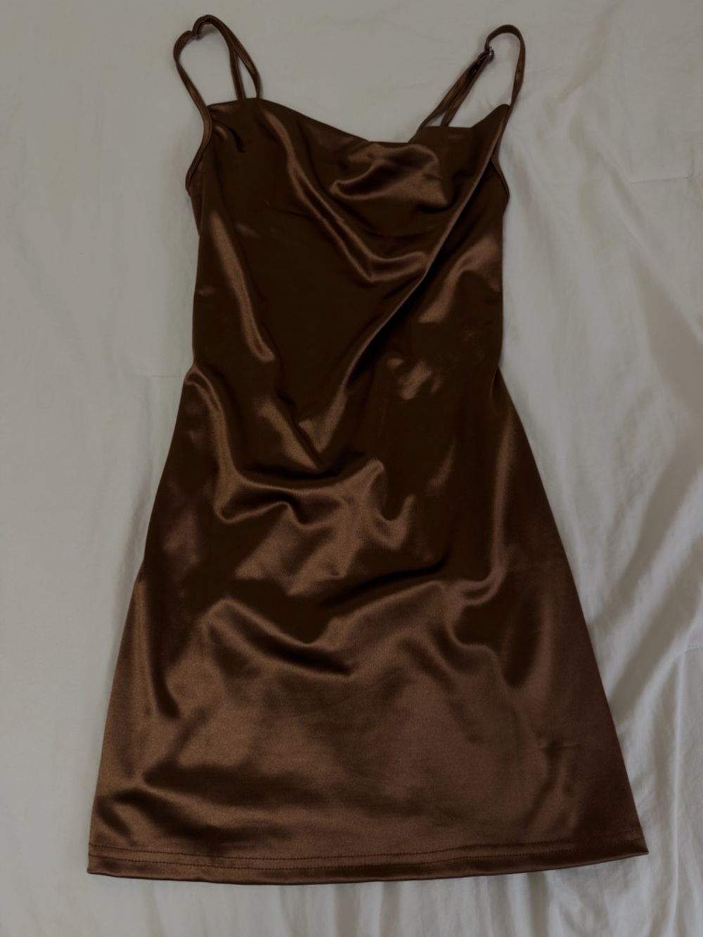 Satin Cowl Neck Slip Dress in Chocolate Brown